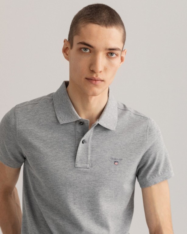 Gant Original Slim Fit Piqué Men's Polo Shirts Grey | 3CbJZ9LSKye