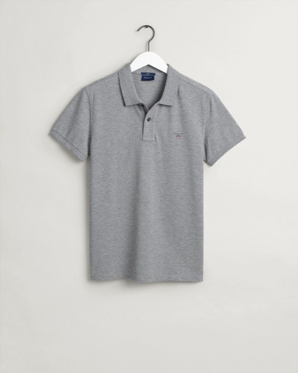 Gant Original Slim Fit Piqué Men's Polo Shirts Grey | 3CbJZ9LSKye