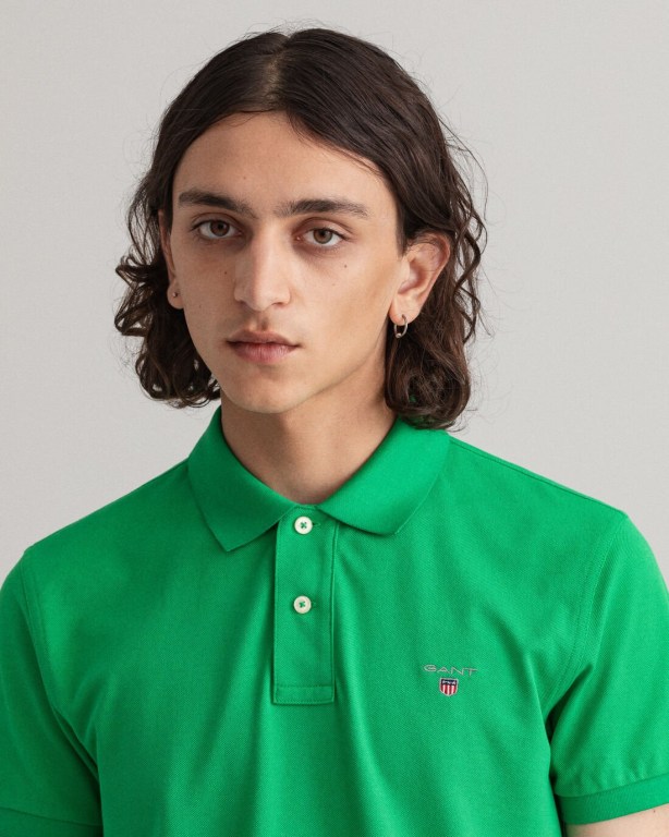 Gant Original Slim Fit Piqué Men's Polo Shirts Green | IHeb1eNyMa4