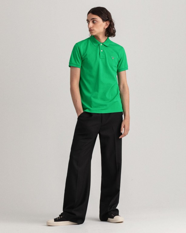 Gant Original Slim Fit Piqué Men's Polo Shirts Green | IHeb1eNyMa4