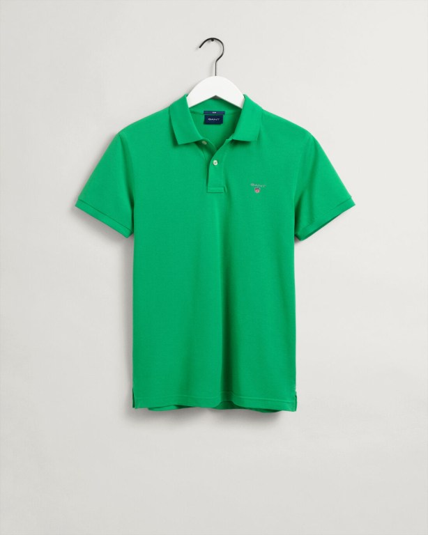 Gant Original Slim Fit Piqué Men's Polo Shirts Green | IHeb1eNyMa4