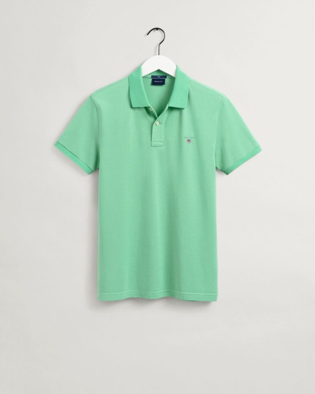 Gant Original Slim Fit Piqué Men's Polo Shirts Green | JluZJjr9LOp