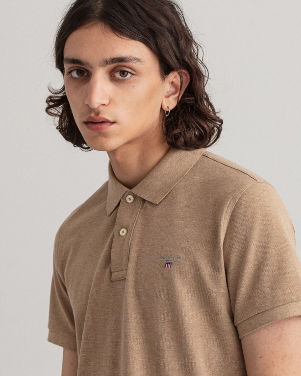 Gant Original Slim Fit Piqué Men's Polo Shirts Khaki | MzI8AqYPoxJ