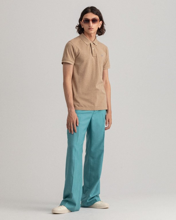 Gant Original Slim Fit Piqué Men's Polo Shirts Khaki | MzI8AqYPoxJ