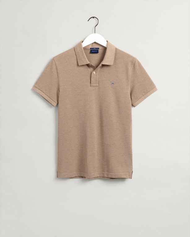 Gant Original Slim Fit Piqué Men's Polo Shirts Khaki | MzI8AqYPoxJ