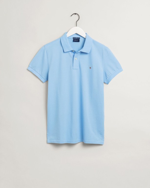 Gant Original Slim Fit Piqué Men's Polo Shirts Blue | ZJWMpg5bJiU