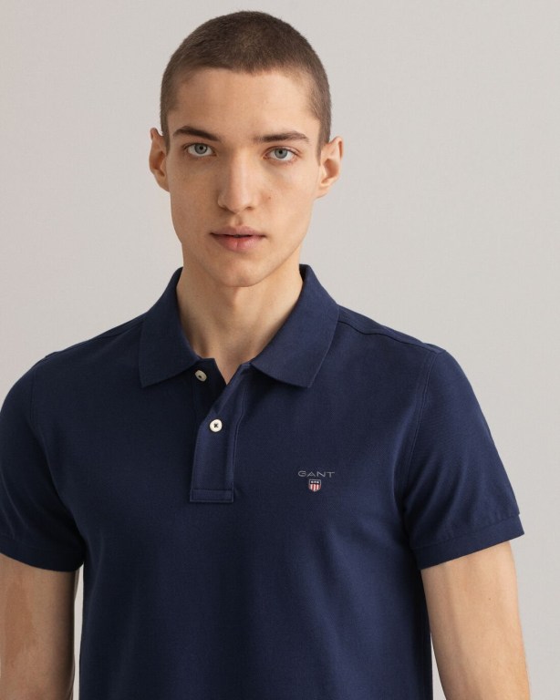 Gant Original Slim Fit Piqué Men's Polo Shirts Blue | iogDchBmVRj