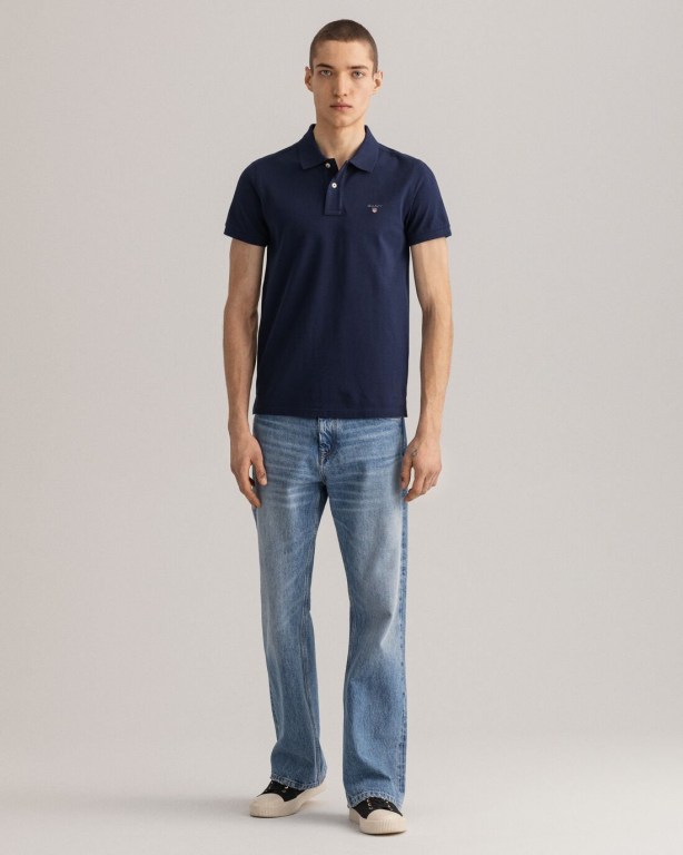 Gant Original Slim Fit Piqué Men's Polo Shirts Blue | iogDchBmVRj