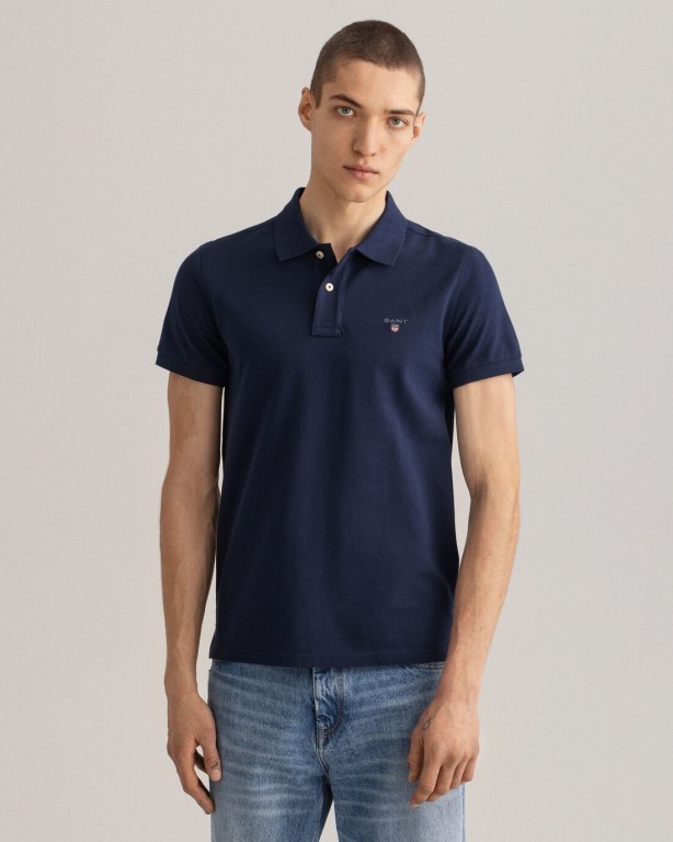 Gant Original Slim Fit Piqué Men\'s Polo Shirts Blue | iogDchBmVRj