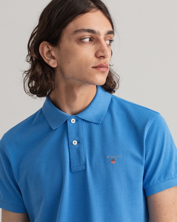 Gant Original Slim Fit Piqué Men's Polo Shirts Blue | r0kJUxF8PKC