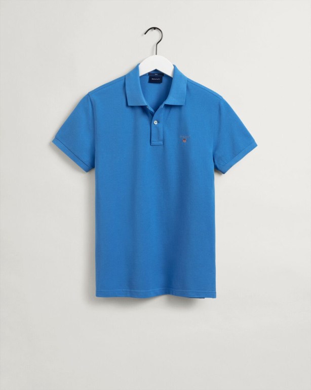 Gant Original Slim Fit Piqué Men's Polo Shirts Blue | r0kJUxF8PKC