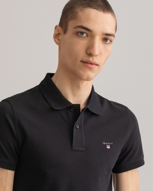 Gant Original Slim Fit Piqué Men's Polo Shirts Black | vsvdwCG4jic