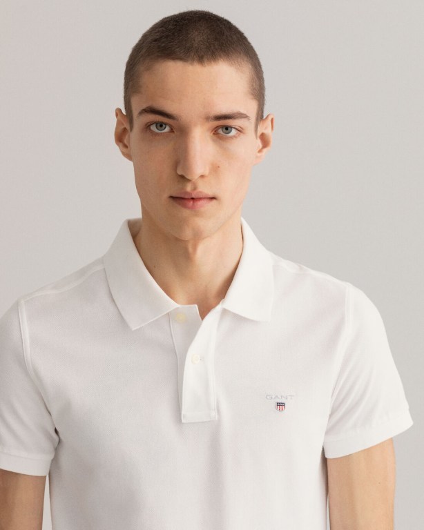 Gant Original Slim Fit Piqué Men's Polo Shirts White | zKy9FhP4ovG