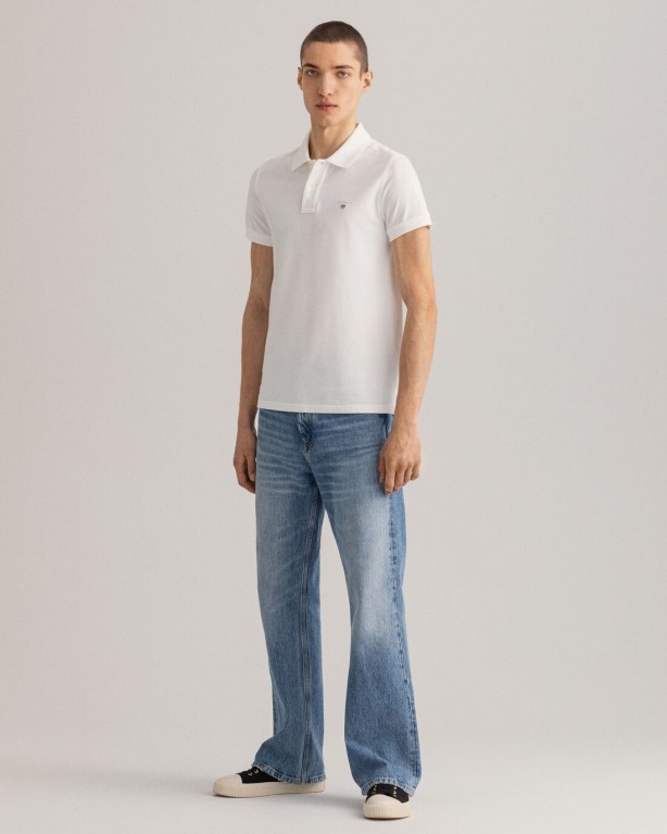 Gant Original Slim Fit Piqué Men's Polo Shirts White | zKy9FhP4ovG