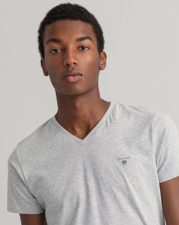 Gant Original Slim Fit V-Neck Men's T-shirts Light Grey | VPFw0p7mMuS