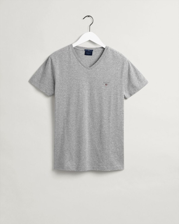 Gant Original Slim Fit V-Neck Men's T-shirts Light Grey | VPFw0p7mMuS