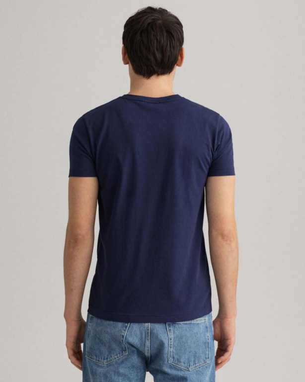 Gant Original Slim Fit V-Neck Men's T-shirts Blue | eYpuEP2Ys3a