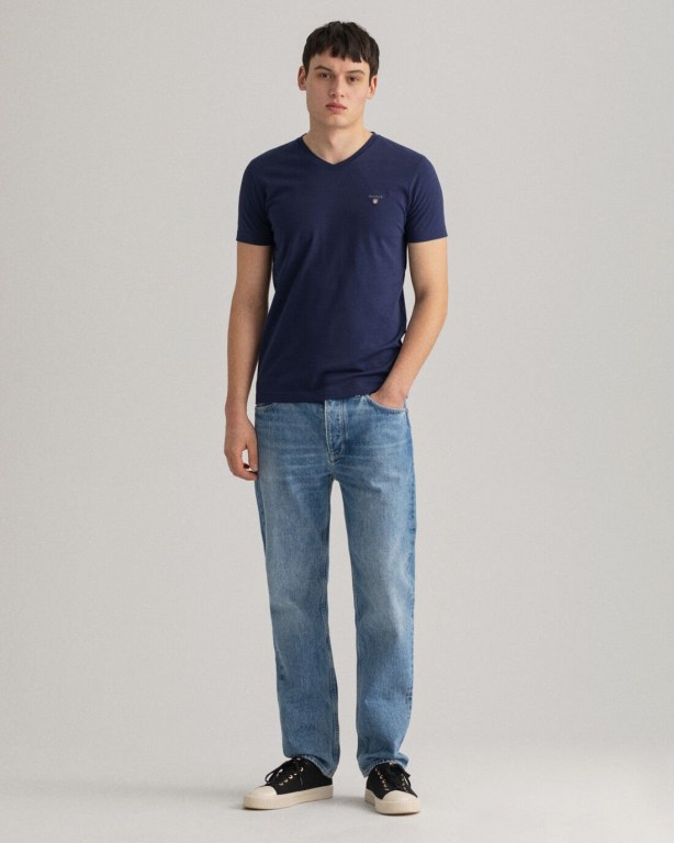 Gant Original Slim Fit V-Neck Men's T-shirts Blue | eYpuEP2Ys3a