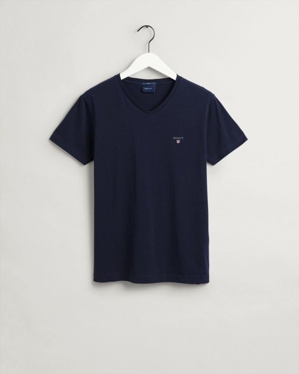 Gant Original Slim Fit V-Neck Men's T-shirts Blue | eYpuEP2Ys3a