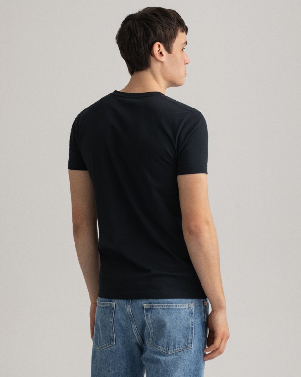 Gant Original Slim Fit V-Neck Men's T-shirts Black | ps1WzpneFlw