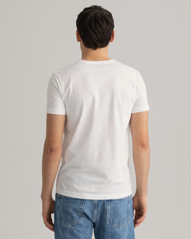 Gant Original Slim Fit V-Neck Men's T-shirts White | wWuuSPrJVka