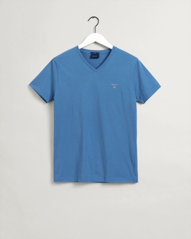 Gant Original Slim Fit V-Neck Men's T-shirts Blue | z6QAGypN7em