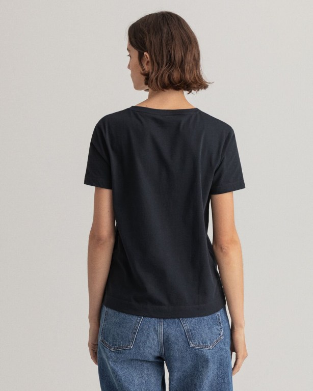 Gant Original V-Neck Women's T-shirts Black | TEFeXPKredv