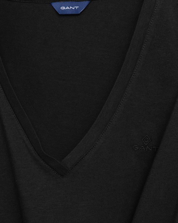 Gant Original V-Neck Women's T-shirts Black | TEFeXPKredv