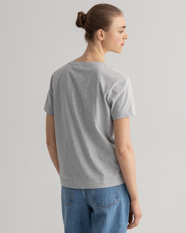 Gant Original V-Neck Women's T-shirts Light Grey | PtbWHP4aOAQ