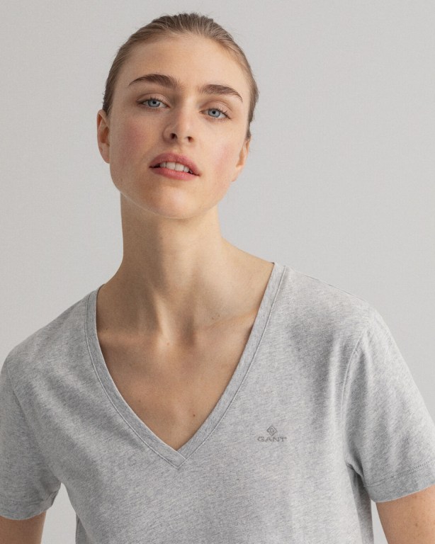 Gant Original V-Neck Women's T-shirts Light Grey | PtbWHP4aOAQ