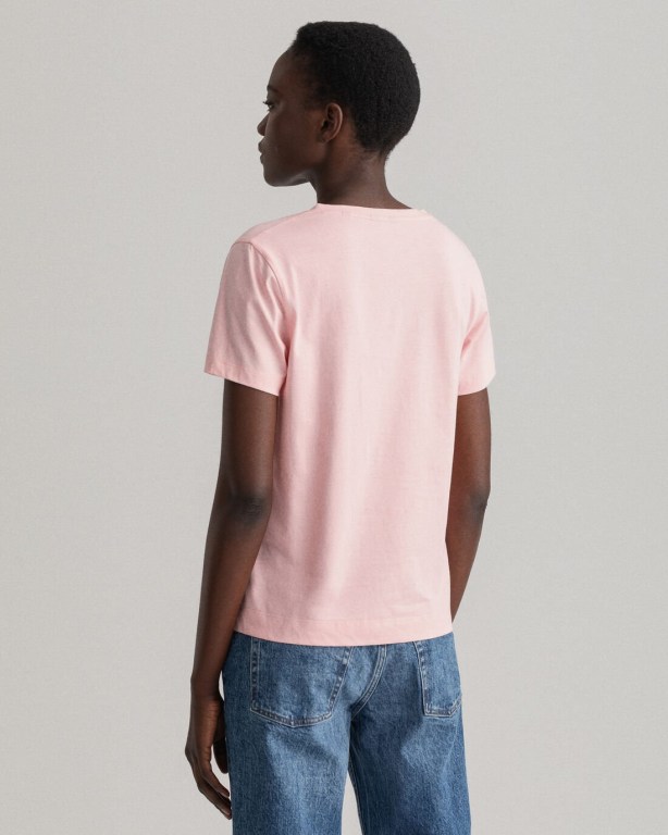 Gant Original V-Neck Women's T-shirts Pink | soSOwMmMzdJ