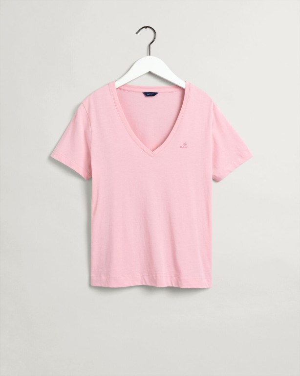 Gant Original V-Neck Women's T-shirts Pink | soSOwMmMzdJ