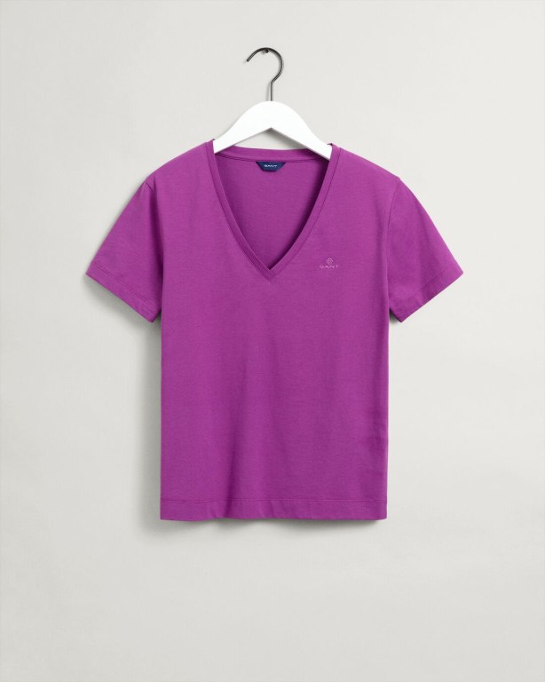 Gant Original V-Neck Women's T-shirts Purple | C0byjNnjxah