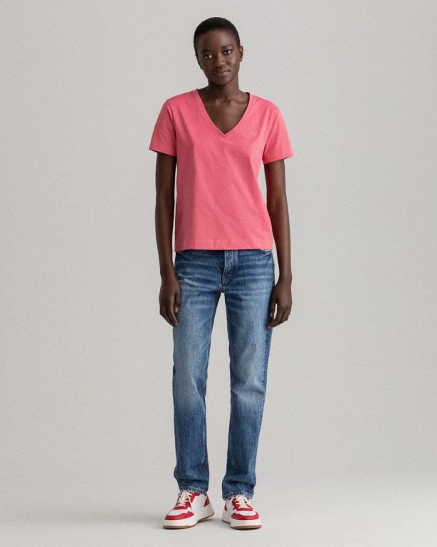 Gant Original V-Neck Women's T-shirts Rose | NXn4OFXP2r0