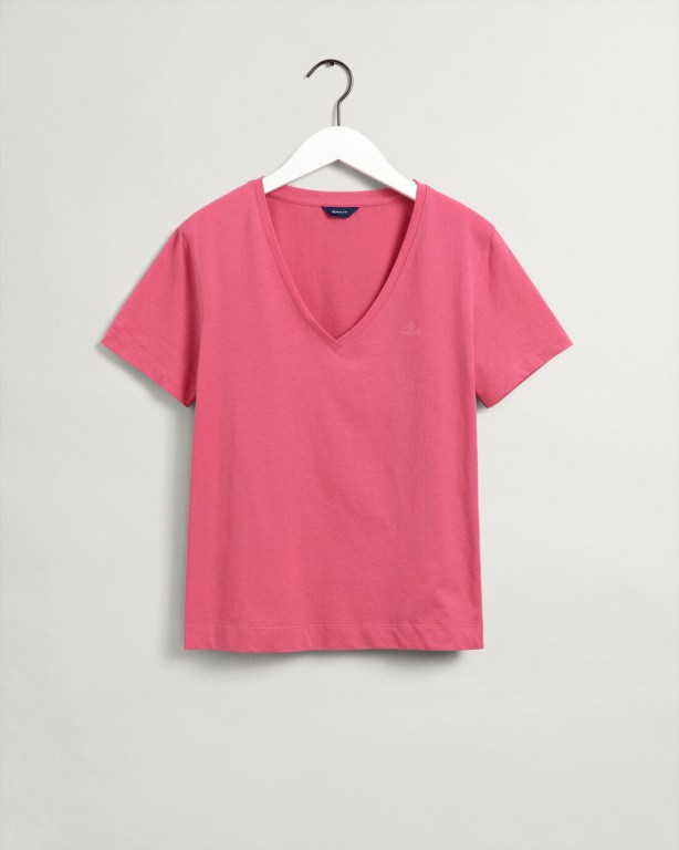 Gant Original V-Neck Women's T-shirts Rose | NXn4OFXP2r0