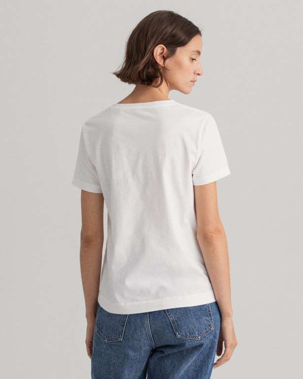 Gant Original V-Neck Women's T-shirts White | Y4D4xui8Qfp