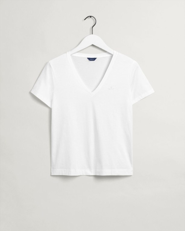 Gant Original V-Neck Women's T-shirts White | Y4D4xui8Qfp