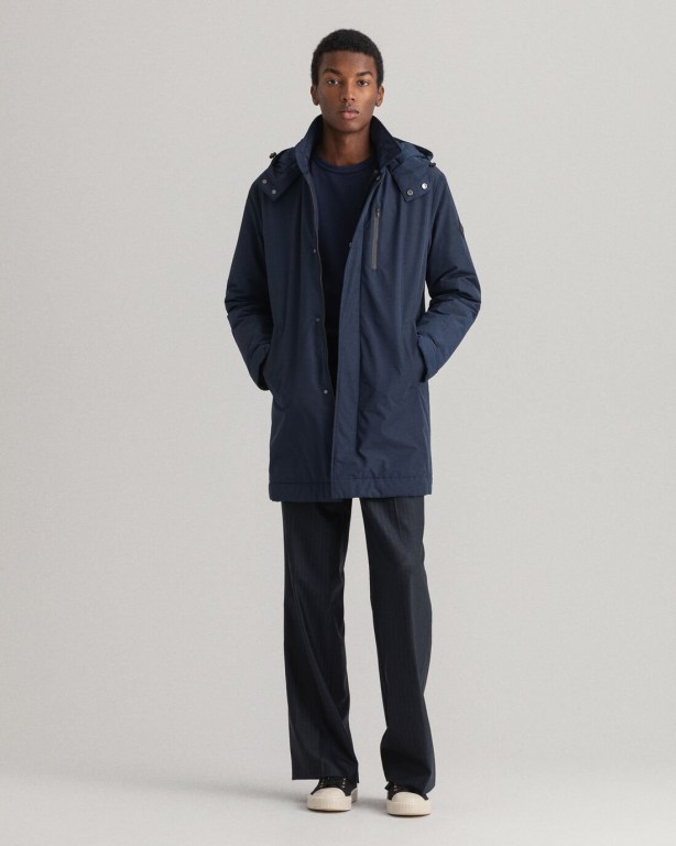 Gant Padded Car Coat Men's Raincoats Dark Blue | YQByG4aaFYO