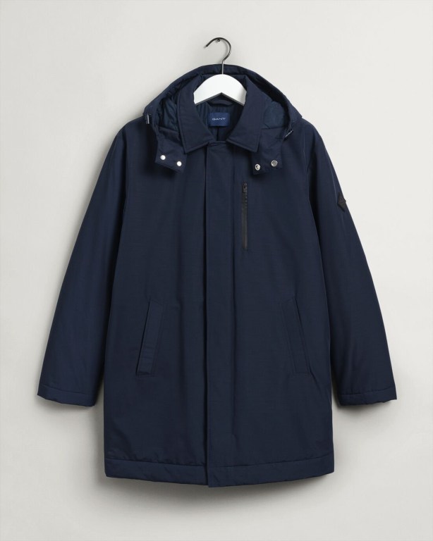 Gant Padded Car Coat Men's Raincoats Dark Blue | YQByG4aaFYO