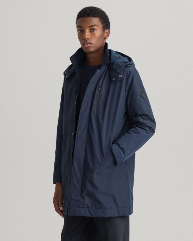 Gant Padded Car Coat Men\'s Raincoats Dark Blue | YQByG4aaFYO