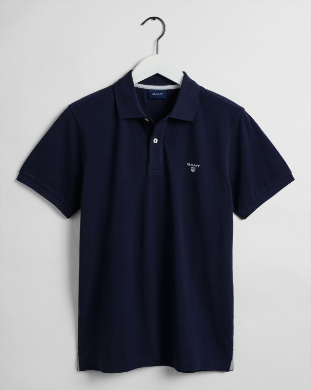 Gant Piqué Men's Polo Shirts Blue | sNiT2CqT2ov