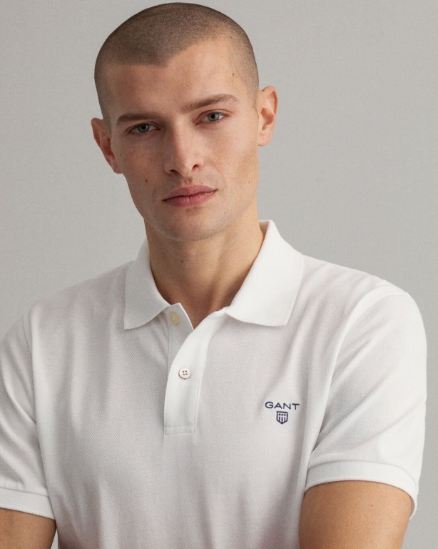 Gant Piqué Men's Polo Shirts White | Qf8CAZXyQ2g