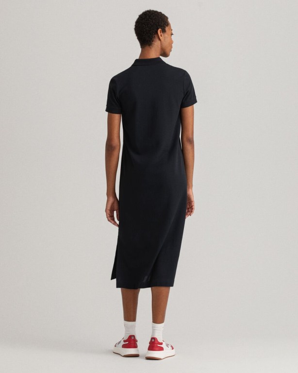 Gant Piqué Polo Women's Dresses Black | 1SLNxOfbZTW