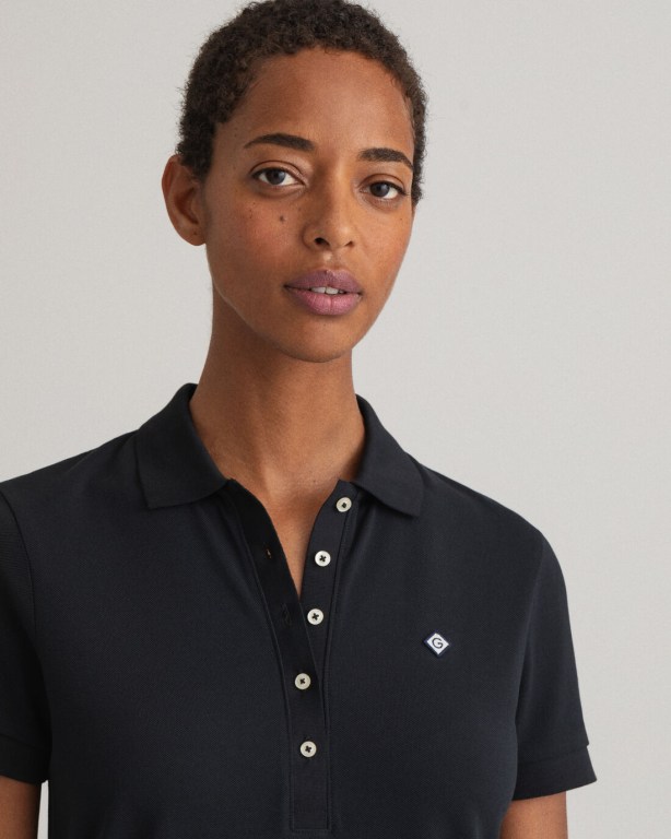 Gant Piqué Polo Women's Dresses Black | 1SLNxOfbZTW