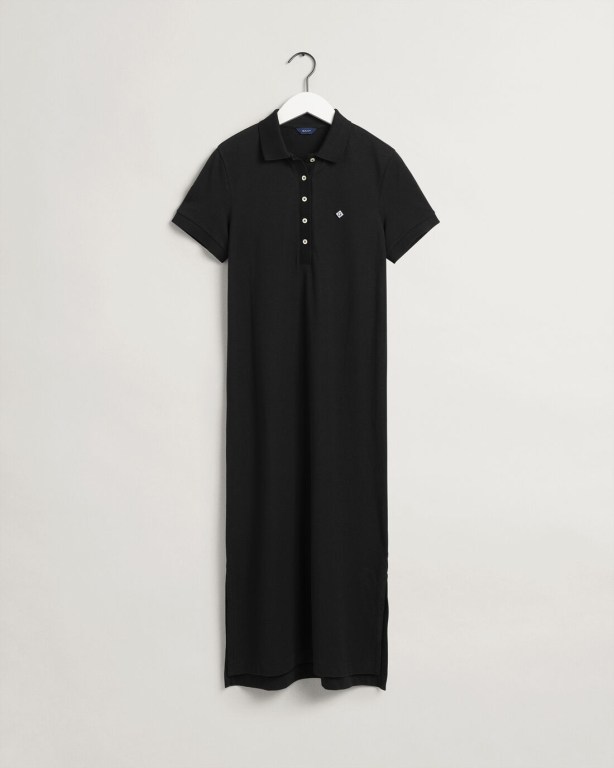 Gant Piqué Polo Women's Dresses Black | 1SLNxOfbZTW