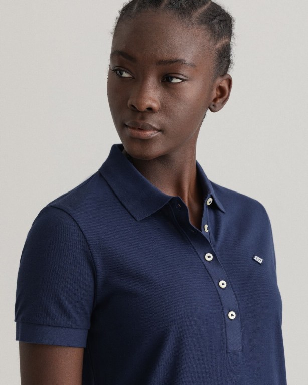 Gant Piqué Polo Women's Dresses Blue | jY5YvXP1zop