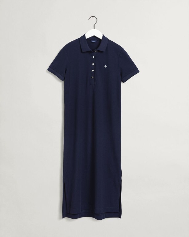 Gant Piqué Polo Women's Dresses Blue | jY5YvXP1zop