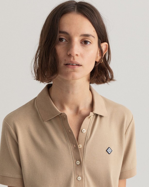 Gant Piqué Polo Women's Dresses Dark Khaki | v0wKhUjis5m