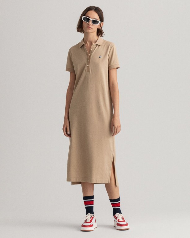 Gant Piqué Polo Women's Dresses Dark Khaki | v0wKhUjis5m