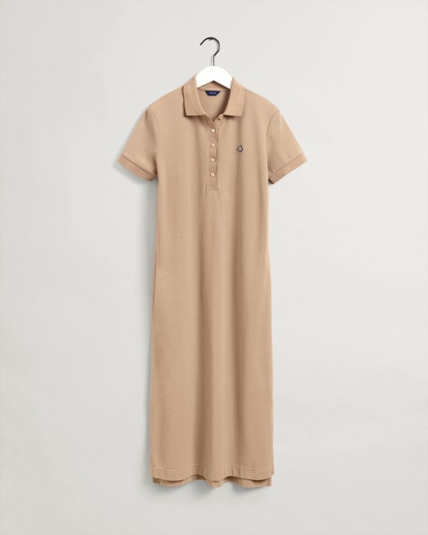 Gant Piqué Polo Women's Dresses Dark Khaki | v0wKhUjis5m